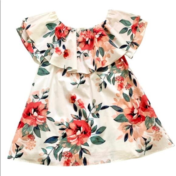 Adrienne Dress Tropical Floral On Off Shoulder Ruffle Neckline Sleeveless Small - Picture 13 of 15